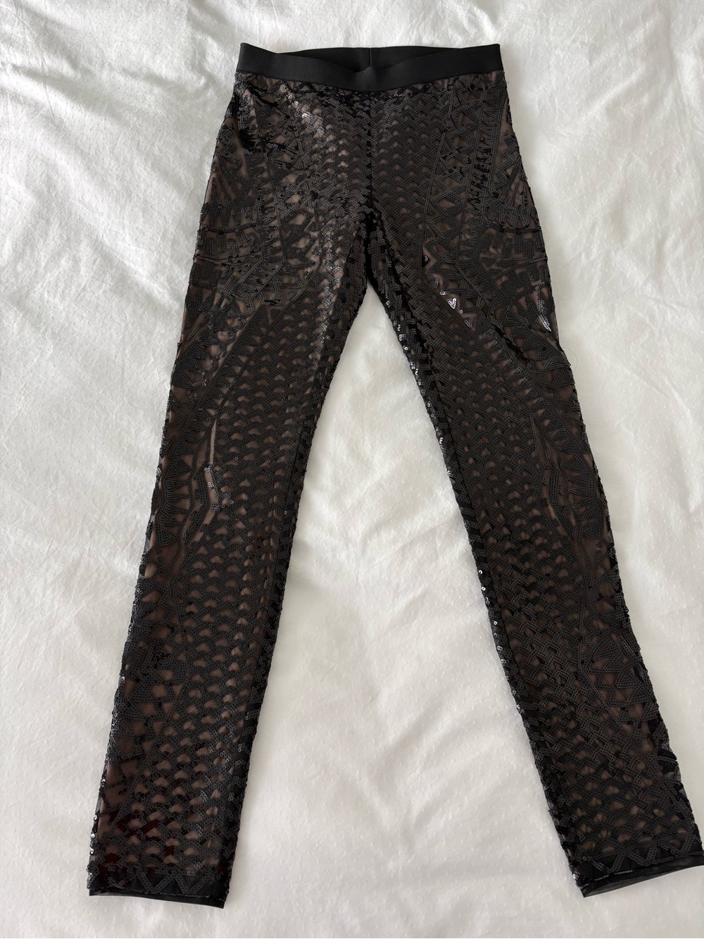 Sequined Geometric Mesh Legging Nude Lining